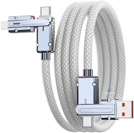 [4'ü 1 Arada] 60W Hızlı Şarj Kablosu Çoklu Örgü Kopma Karşıtı Type C ve Lightning Cihazlar İle Uyumlu 16 15 14 13 12 11 X 7/ Galaxy S25 S24 S23 S22 ile Uyumlu (Beyaz)