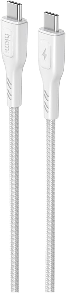 hkm tech KNIT 60W Hızlı Şarj Destekli, Type-C to Type-C Şarj ve Data Aktarım Kablosu, 1 metre, Beyaz