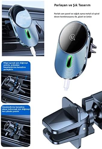 US-CD170 15W 2in1 TypeC Magsefe, Manyetik Kablosuz Şarj ve Araç içi Telefon Tutucu