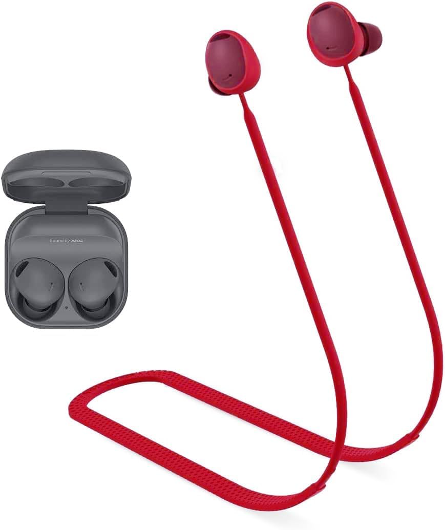 Galaxy Buds2 ile uyumlu/Galaxy Buds2 Pro ile uyumlu Yumuşak Güçlü Silikon Özel Kaymaz Tasarım Spor Kaybolmaya Karşı Kulaklık Aksesuarları Boyun ipi Kırmızı
