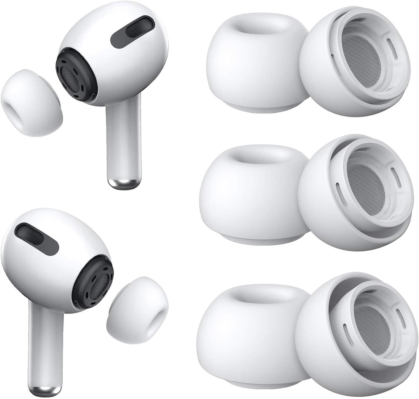 AirPods Pro için Kulaklık Uçları - 6 set (XS/S/L) [AirPods Pro ile Uyumlu Kılıf - Beyaz]