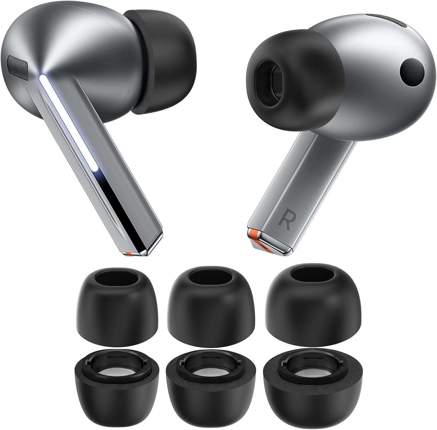 Galaxy Buds 3 Pro için Yedek Kulaklık Uçları Aynı Boyutta 3 Çift Gürültü Yalıtımı Sağlayan Kulağa Oturan Şarj Kutusuna Uygun Yumuşak Silikonlu Buds 3 Pro Kulaklık Uç Seti (Siyah)