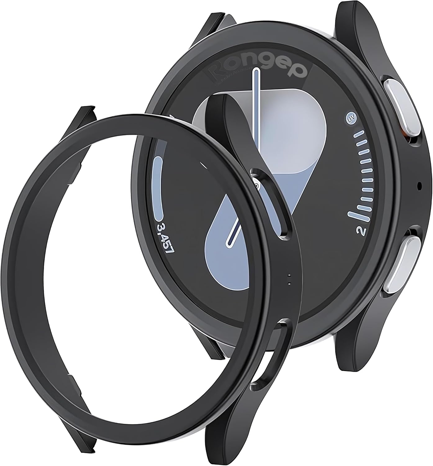 Uyumlu Galaxy 7 44mm İçin Kılıf Yumuşak TPU Ekran Koruyuculu Dokunmatiği Etkilemeyen Saatin Çevresini Tam Kavrayan Darbelere Karşı Silikon Koruyucu (Siyah, Galaxy 7 44mm)