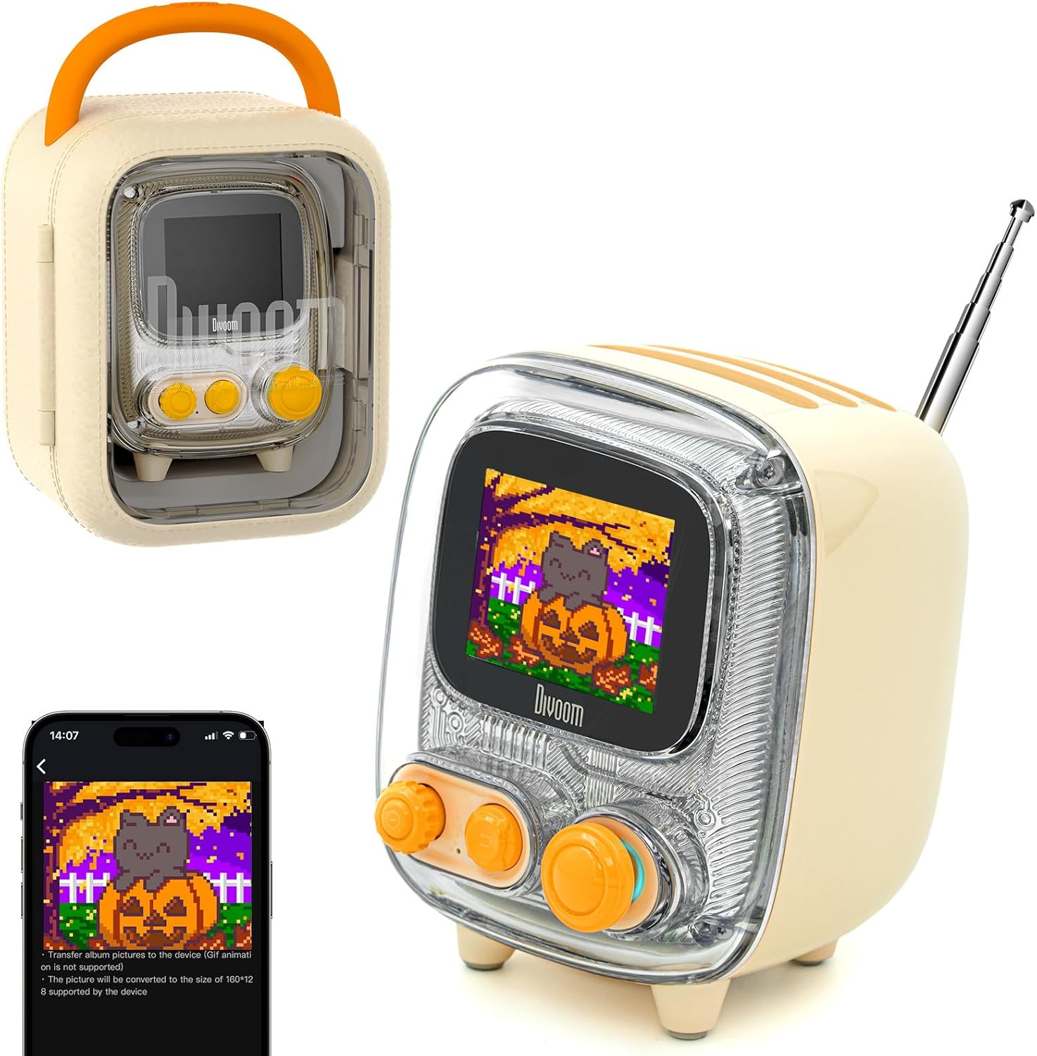 Tiivoo-2 FM Radyo Bluetooth Hoparlör Çalar Saatli, Art Retro Mini Küçük Sevimli Kablosuz Hoparlör, Dekor Parti Ofis Ev Masası Yatak Odası Mutfak Dış Mekan için Uygun, Krem