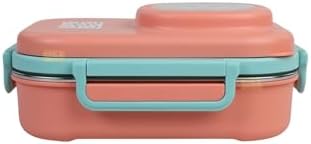 Bento 1100ml Lunchbox Tek Katlı 3 Bölmeli Kaseli Çelik Sefer Tası Yemek Kutusu (Turuncu-Turkuaz)