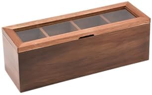 Doğal Akasya Ağacı Şeffaf Kapaklı Ahşap Çay Saklama Kutusu – Mıknatıslı Kapaklı Poşet Çay Organizeri, Estetik, Pratik Doğal Ahşap Düzenleyici, Dekoratif Mutfak Aksesuarı (4 Gözlü)