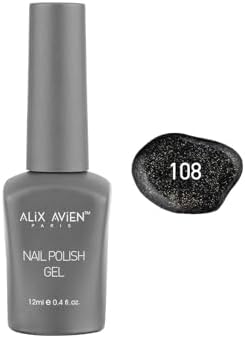 ALIX AVIEN Gold Işıltılı Siyah Kalıcı Oje 108-Yoğun Renk Veren Jel Oje 12 ml-Nail UV Gel Polish 108