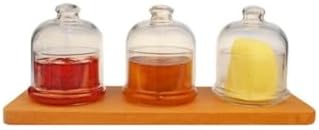 Ahşap Standlı Reçellik Seti Cam Kapaklı Reçellik Ballık 3Lü Saklama Kabı