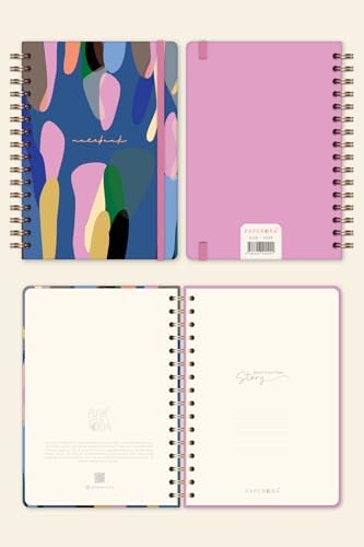 A5 Spiralli Sert Kapak Lastikli Düz - Çizgisiz Not Defteri Lacivert Damla