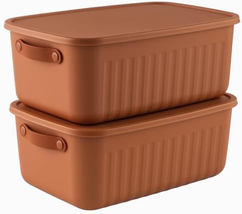 2'Li Kapaklı Saklama Kutusu Seti 10 Litre– Turuncu-Taşınabilir Kulplu, Dolap İçi Düzenleyici, Çok Amaçlı Organizer Kutu, Oyuncak & Kıyafet Kutusu