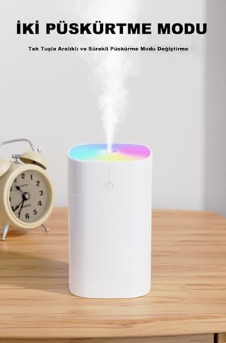 400 ml Ultrasonik Hava Nemlendirici Ortam Nemlendirici Işıklı Hava Nemlendirici Buharlı Nemlendirici Buhar Makinesi ve Aroma Difüzörü H2O Nemlendirici Oda Nemlendirici Hava Temizleyici (Beyaz)