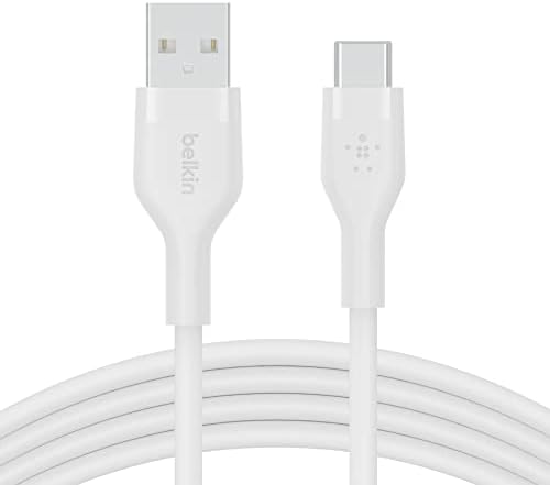 BoostCharge Silicone USB-C - USB-A Kablosu (2 m), iPad Pro, Galaxy S21, Ultra, Plus, 20, ve Diğer Aygıtlar için USB-IF Onaylı USB-C Şarj Kablosu - Beyaz
