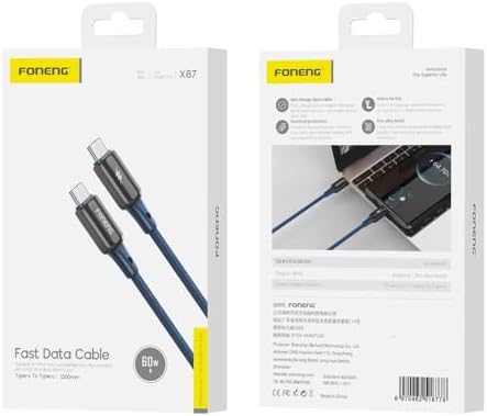 Foneng X87 60W Type-C to Type-C Örgülü PD Hızlı Şarj ve Data Kablosu 1.2 Metre