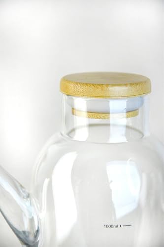1000 ml Bambu Kapaklı Borosilikat Cam Yağlık