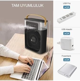 Yeni Işıklı Klima 600Ml 5 Spreyli Vantilatör Buzlu Buharlı Mini Klima Mini Fan Buzlu Fan Glr