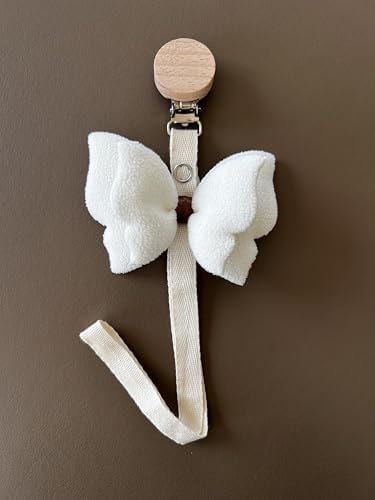 Bebek Emzik Askısı/Emzik Askılığı - Kelebek Desenli, Güvenli Klipsli (Beyaz)