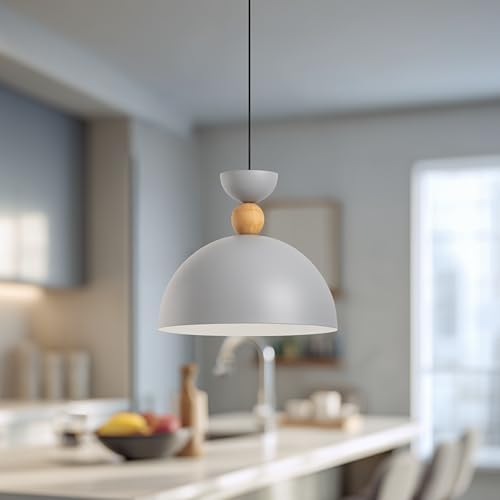 Ahşap Boncuk Detaylı Tekli Sarkıt Aydınlatma, Metal Sıvama, Ev, Ofis, Cafe, Restoran Avizeleri, E27 Duy (Gri)