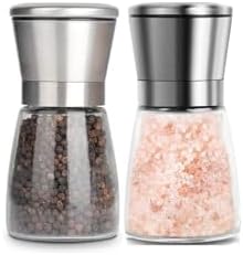 Cam Gövdeli Metal Krom Renk Kapaklı Tuz Karabiber Değirmeni Tuz Karabiber Öğütücü 13 Cm 2 Adet