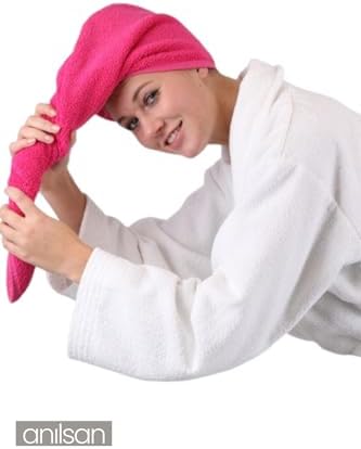ANILSAN%100 Pamuk Fuşya Havlu Bone Saç Kurutma Bonesi Kafa Havlusu Duş Banyo Bonesi Islak Saç Kurulama Bone