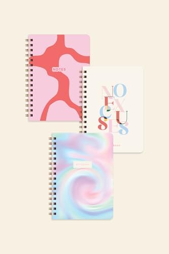 Cep Boy 10x14 cm Spiralli Çizgili Karton Kapak 3'lü Defter Seti No Excuses Soyut Gradient