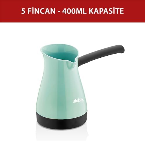 SCM-2955 Türk Kahve Makinesi – Elektrikli Cezve, 5 Fincan Kapasite, 400 ml Su Kapasitesi, Paslanmaz Çelik, Yeşil, 1000W