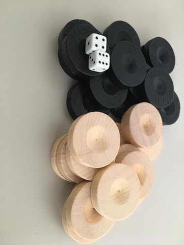 El Yapımı Ahşap Tavla Pulu 2 Adet Zar Hediye 35 mm