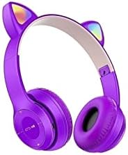 teknosepetim p47m Kedili Katlanabilir Kulak Üstü Kablosuz Bluetooth 5.0 Kulaklık Ledli Çocuk Kulaklık Mor