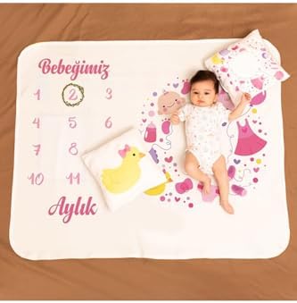Yeni Doğan Kız Bebek Doğum Hediyesi Aylık Konsept Fotoğraf Battaniyesi