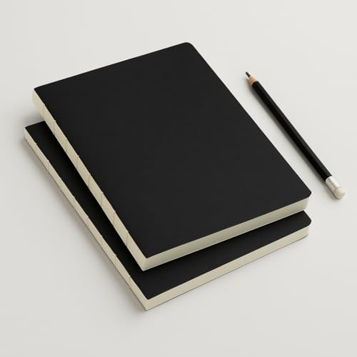 Özel Tasarım Siyah Kapaklı A4 Defter - 180 Derece Açılabilir, Sırtı Dikişli,%100 El İşçiliği, Ofis, Okul, Günlük Kullanım İçin İdeal Defter (Çizgisiz)