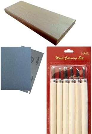 DSH Doğal Seramik Hamuru Ahşap Oyma Başlangıç Seti, Hobi Heykel Ağaç Şekil Verme 6li Uç Takımı, 1 Çam Plaka, Zımpara.