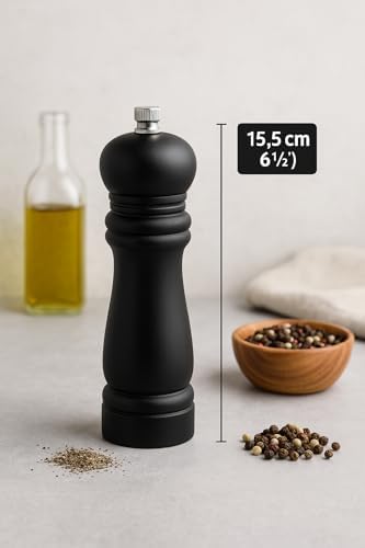 Ahşap Tuz ve Karabiber Öğütücü | 15.5 cm Siyah Bambu Baharat Değirmeni | Ayarlanabilir Seramik Öğütücü Mekanizma | Şık ve Dayanıklı Mutfak Aksesuarı