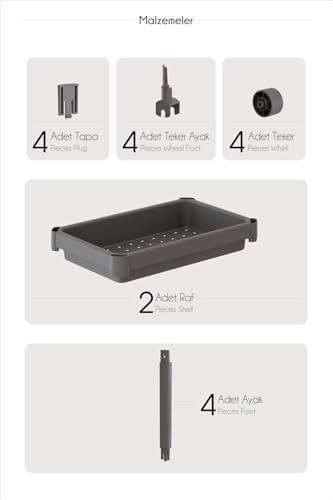 2 Katlı Tekerlekli Düzenleyici Raf, Mutfak Tezgah, Evye Altı Ve Deterjanlık (SİYAH)