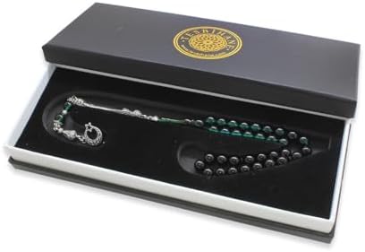 Kararmaz Metal Ayyıldız Püsküllü Küre Kesim Süzme Turkuaz-Siyah Ateş Kehribar Tesbih