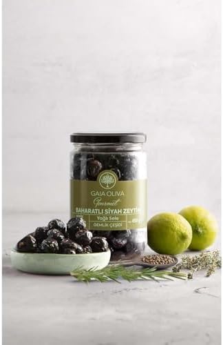 Baharatlı Doğal Siyah Zeytin, Yağlı Sele Gemlik Çeşidi, Net: 450 Gr