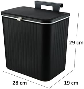 15 Litre Fonksiyonel Kapaklı Çöp Kovası - Dolap ve Duvar Aparatlı, Askılı, Yerden Tasarruflu, Lavabo Altı ve Dolap Kapısı için Mutfak ve Banyo Çöp Kutusu (SİYAH)