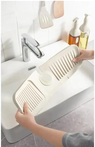 Krem Elastik Musluk Matı Su Tutucu Düzenleyici Kaydırmaz Taban Organizer Mutfak