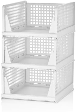 3 Adet Kayar Raf Elbise Dolap İçi Organizeri, Mutfak, Banyo, Çocuk Odası, Garaj ve Ardiye için Üst Üste Dizilebilir Ünite, Kayar Raf Dolap içi Kıyafet, Ev Aksesuarı Düzenleyici (BEYAZ)