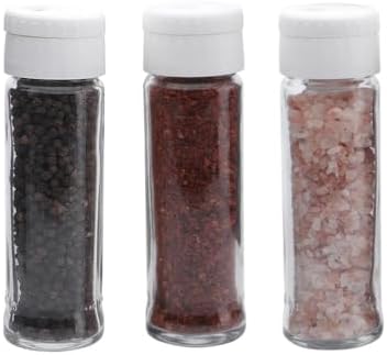 3lü Lina Tuzluk Biberlik Ayaralanabilir Kapaklı Cam Tuzluk Beyaz