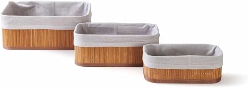 3'lü Bambu Sepet Seti: Çok Amaçlı Ekmek Sepeti ve Banyo Mutfak Organizeri (Dikdörtgen)