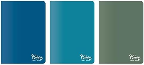 Colors Serisi, A5 60 Yaprak Çizgisiz Karton Kapaklı Defter 3'lü Paket, Okyanus Mavi, Mavi, Haki