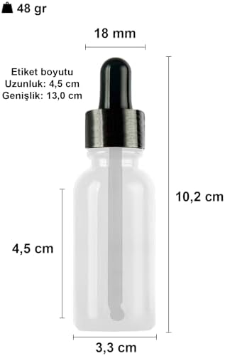 30 ml Metal Kapaklı Damlalık Dropper Şişesi Serum 30 cc Cam Şişe 6 Adet (Siyah Kapak, Şeffaf)