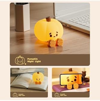 Çocuk Bebek Odası Balkabağı Gece Lambası LED Işıklı Sevimli Figürlü Dokunmatik Silikon Pet Şarjlı