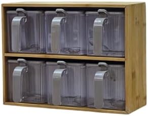 Bambu Standlı 6'lı Baharatlık Seti Takımı Kaşıklı 13 Parça Pratik Saklama Kabı