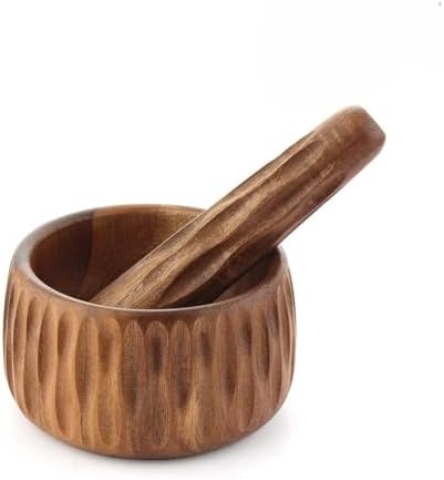 Akasya Ahşap Sarımsak Ezici Havan Seti – Tokmaklı Baharat ve Sarımsak Ezici, Doğal Ahşap El Yapımı Mutfak Yardımcısı, Dayanıklı ve Estetik Ezme Havanı (Desenli)