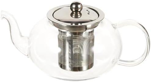 Cam Bitki Çayı Demliği 600 ml - Çelik Süzgeçli Demlik