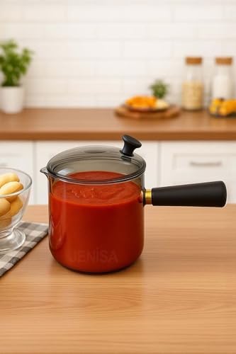 Çok Amaçlı Dayanıklı Cam Cezve & Sosluk 550 ml - Ahşap Saplı Modern Tasarım