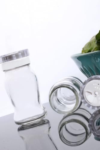 3'lü Beyaz Akrilik Kapaklı Cam Tuzluk Biberlik Baharatlık Oval BEYAZ