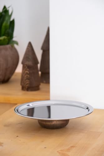 & Ahşap Ayaklı Metal 23 Cm Tatlı Meyve Servis/Sunum Tepsisi