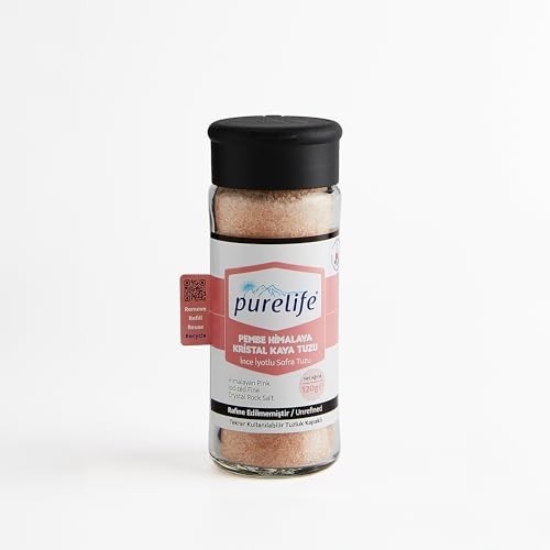 Purelife Himalaya Tuzu Pembe İyotlu İnce Cam Şişe Tuzluk Kapaklı 120g | Rafine Edilmemiş Doğal Tuz | Gurme Himalaya Kristal Kaya Tuzu |Tekrar Kullanılabilir Ambalaj İz Bırakmayan Sürdürülebilir Etiket