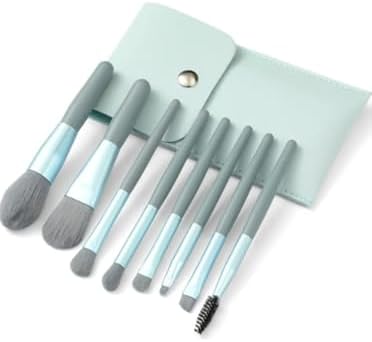 8'li Makyaj Fırça Seti, Su Yeşili Seyahat Çantalı, Profesyonel Kozmetik Fırçalar